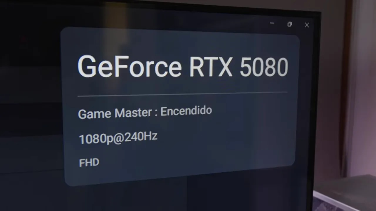 Pantalla de configuración que muestra 1080p a 240 Hz con Game Master encendido