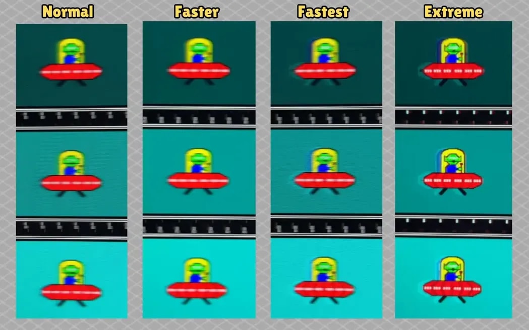 Comparativa UFO test a 240 Hz del AOC Q27G4XF con Normal, Faster, Fastest y Extreme