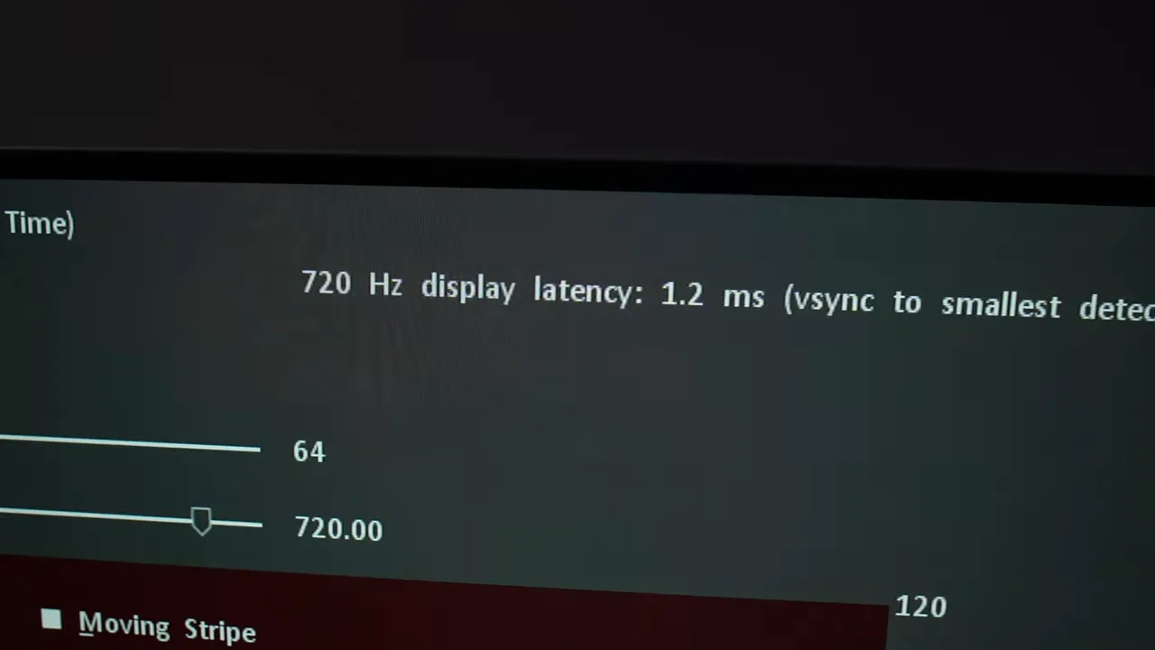 Medición de latencia del Asus ROG Swift PG27AQWP-W en 720 Hz: 1,2 ms