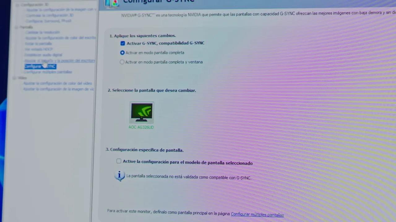 Configuración de G-SYNC en NVIDIA para el AOC AGON AG326UD