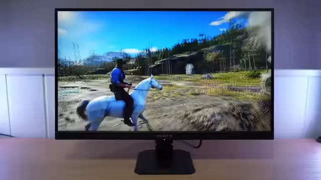 Gigabyte GS27QA en uso mostrando una escena con señal HDR en pantalla