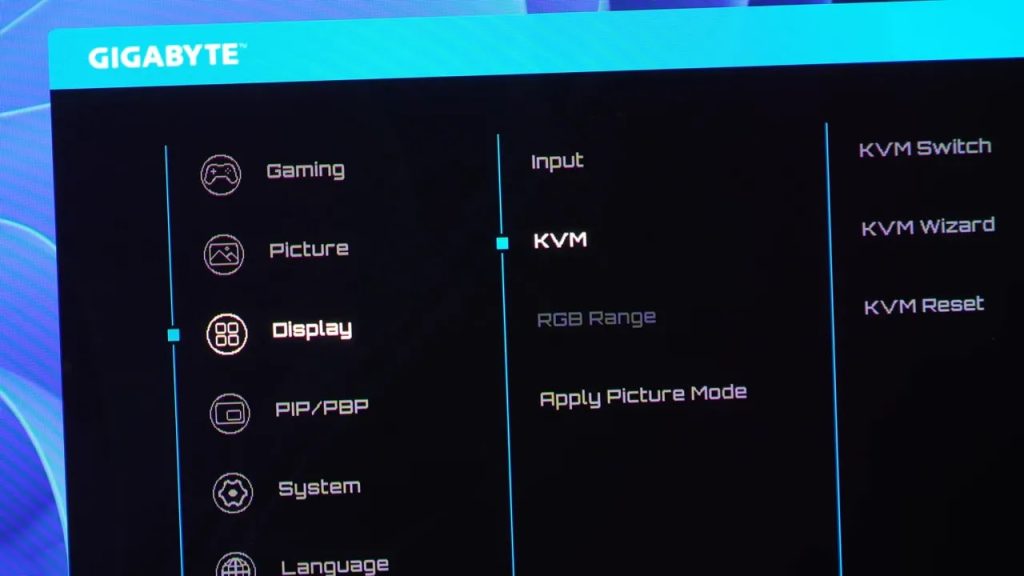 KVM switch options in the menu