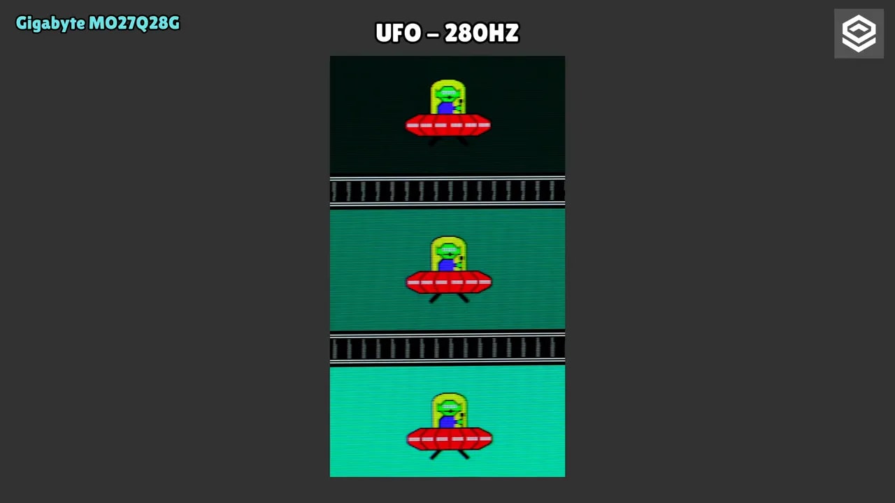 Prueba UFO en el Gigabyte MO27Q28G a 280 Hz para evaluar ghosting y claridad en movimiento