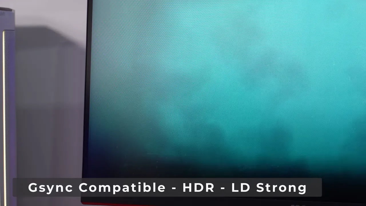 Overlay en pantalla indicando G-Sync Compatible, HDR y Local Dimming Strong