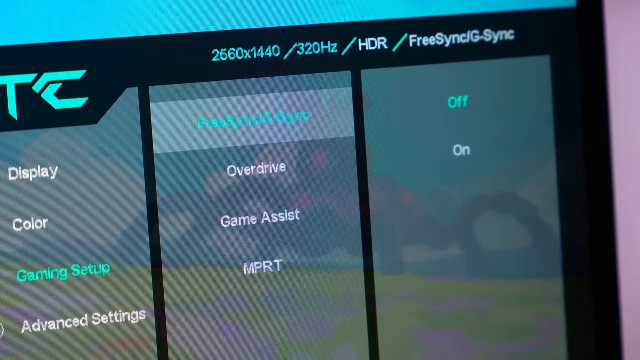 OSD del KTC H27E6 con ajuste de overdrive a 320 Hz y FreeSync/G-Sync