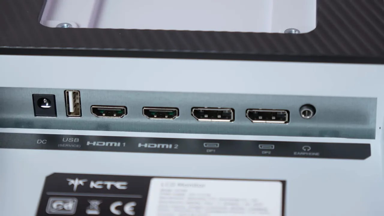 Puertos del monitor KTC H27E6 con HDMI 1/2, DisplayPort, USB y jack de audio