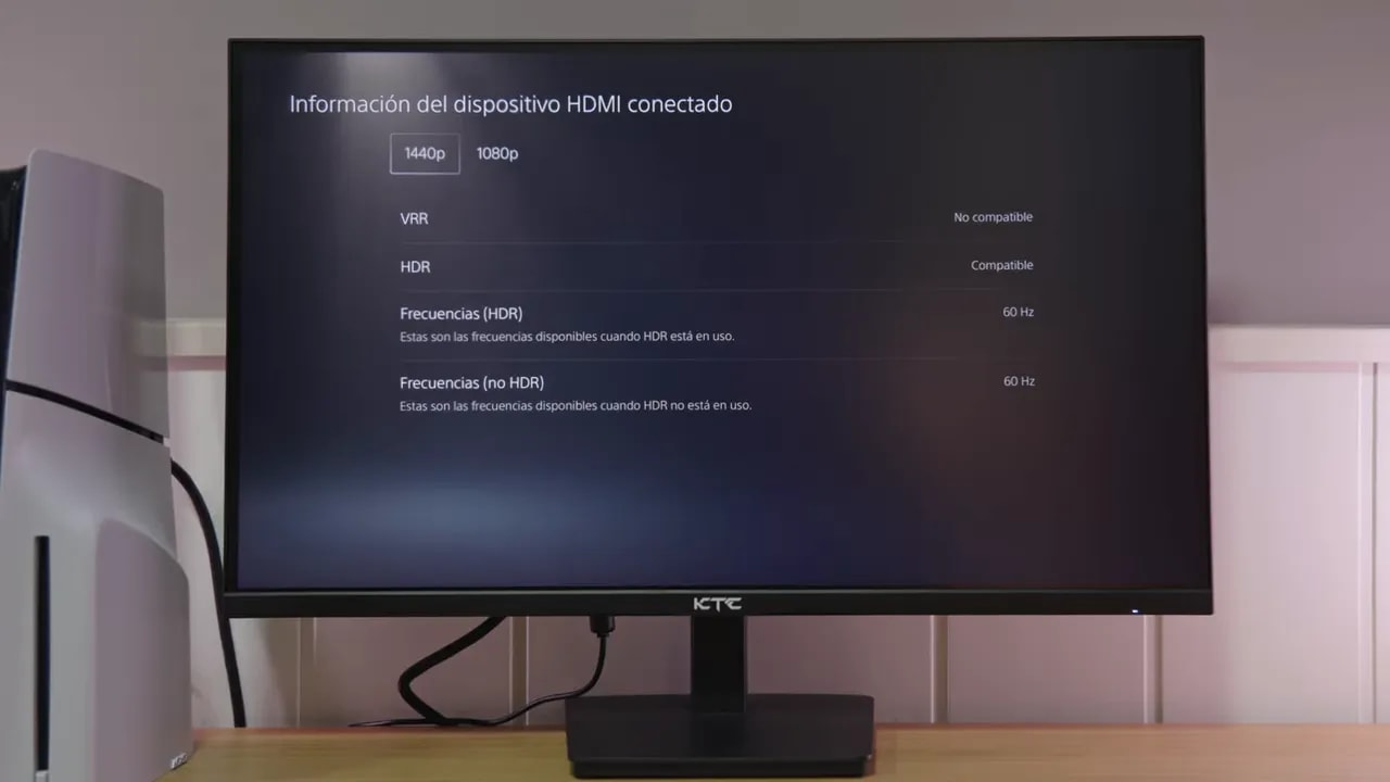 Información del dispositivo HDMI conectado en el KTC H27T27 con compatibilidad limitada a 60 Hz