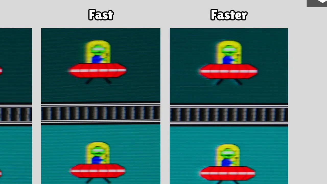 Comparativa de los modos de overdrive Fast y Faster del LG 27G640A en patrón de prueba