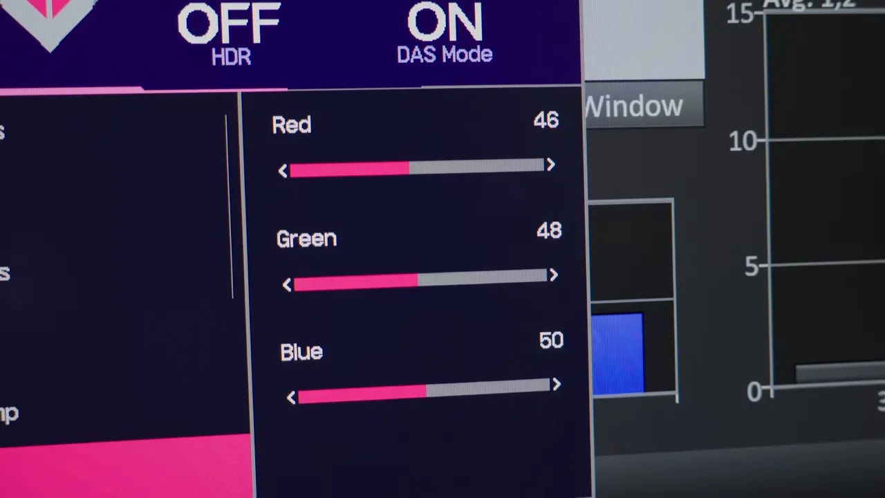Menú de ajustes del LG 27G640A con modo Gamer y opciones de Adaptive-Sync, HDR y DAS Mode