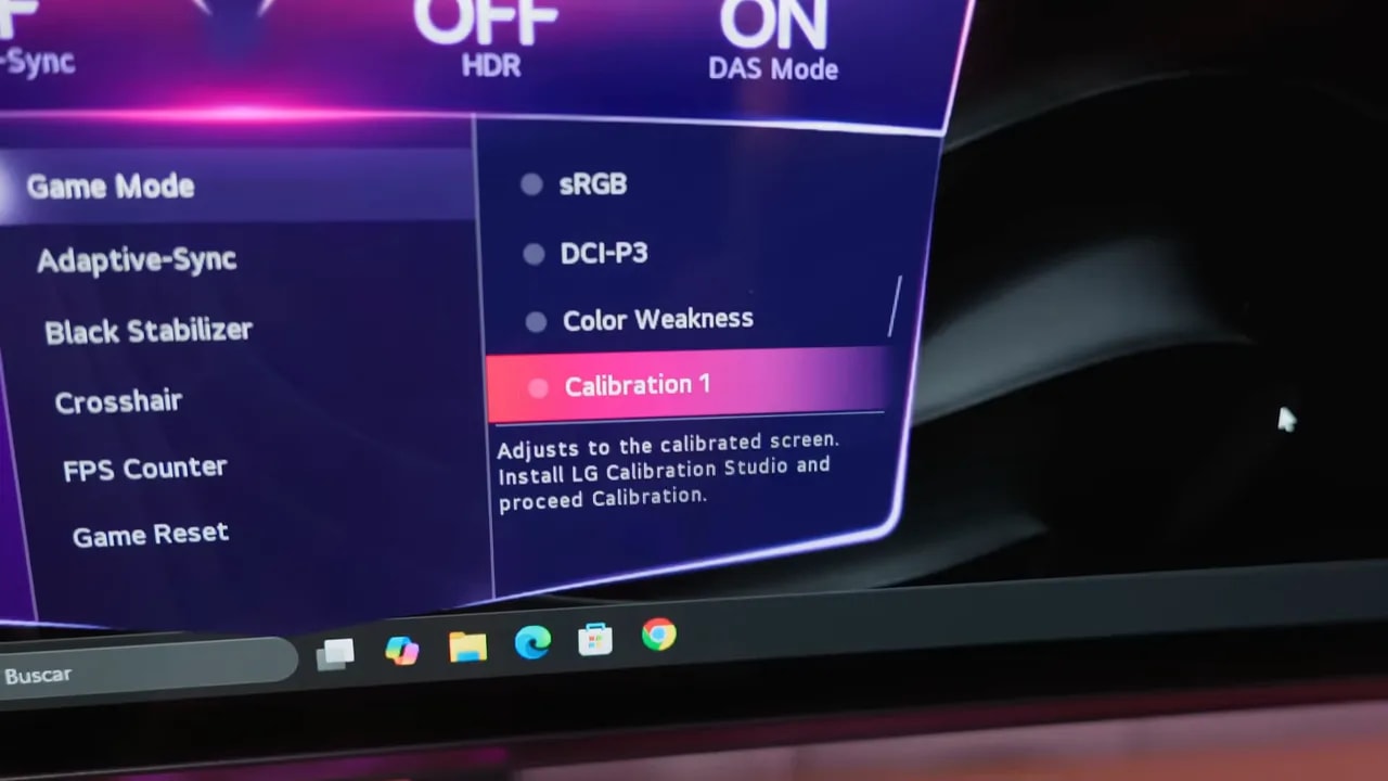 Menú OSD del LG 27GX704A-B con Calibration 1 seleccionado