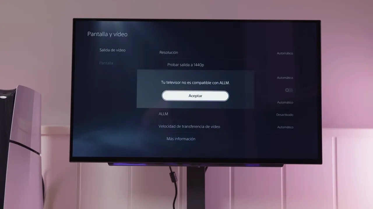 Aviso en pantalla del LG 27GX704A-B: el dispositivo no es compatible con ALLM