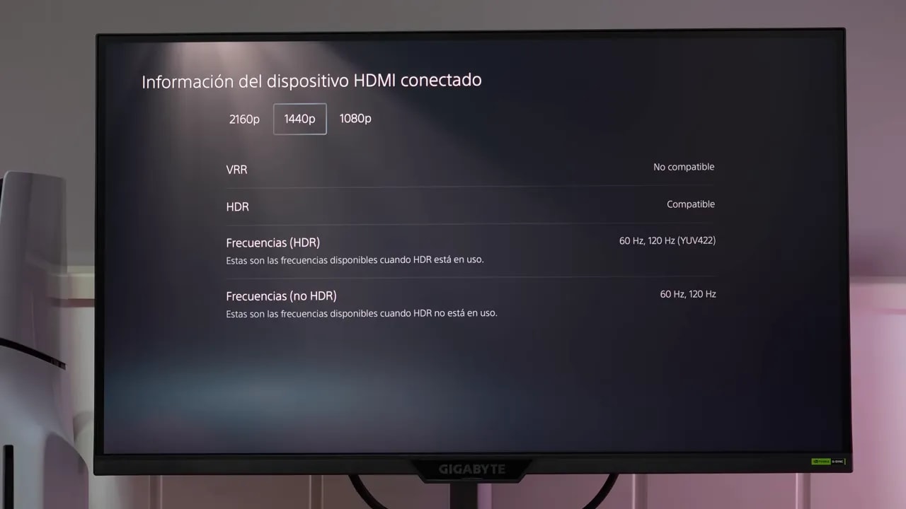 Menú de Pantalla y vídeo del Gigabyte G27Q2 mostrando opciones de resolución y refresco