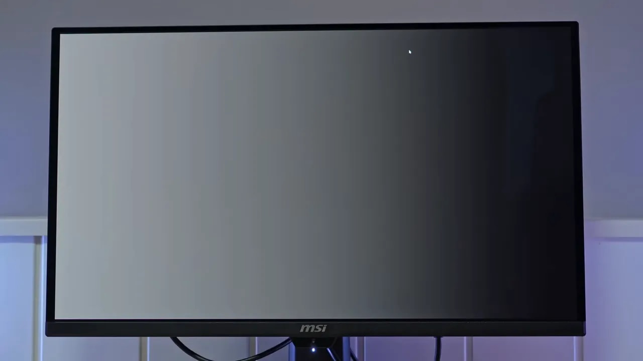 Pantalla del monitor MSI con fondo claro casi completamente uniforme