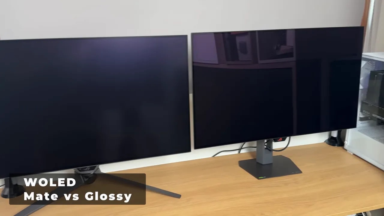 Comparación lado a lado WOLED mate vs WOLED glossy en monitor ASUS ROG