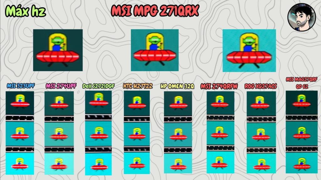 MSI MPG 271QRX · UFO · comparison at maximum refresh rate