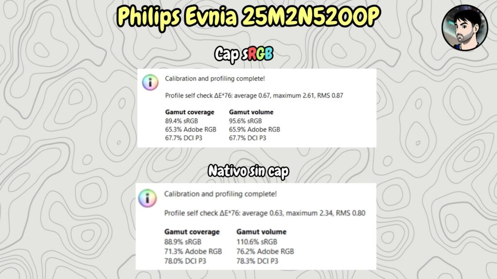 Philips Evnia 25M2N5200P · Gamut · sRGB and native · DisplayCAL