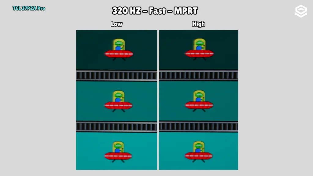 TCL 27P2A Pro: UFO Test · 320 Hz / Fast / MPRT.